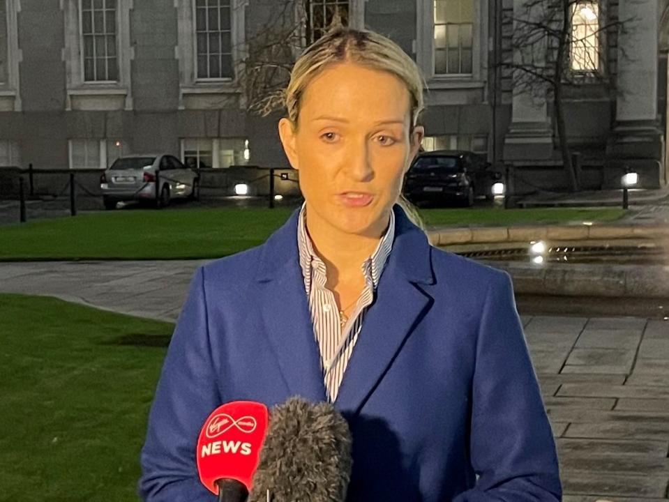 Ireland's Justice Minister Helen McEntee speaking to the media outside Government Buildings, Dublin, on Friday (PA)