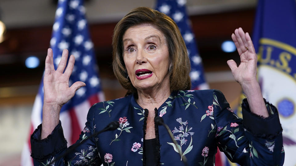 House Speaker Nancy Pelosi, D-Calif., speaks during a press conference on Capitol Hill Thursday. (AP Photo/J. Scott Applewhite)