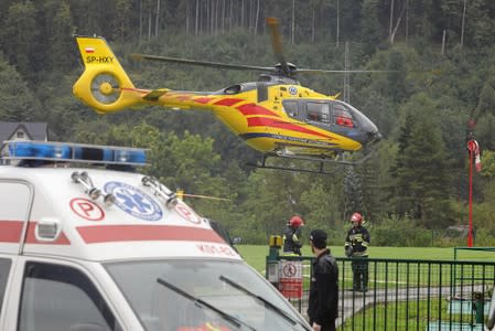 HEMS Polish Medical Air Rescue (LPR) helicopter takes part in a rescue operation after a thunderstorm in the Tatra Mountains, in Zakopane