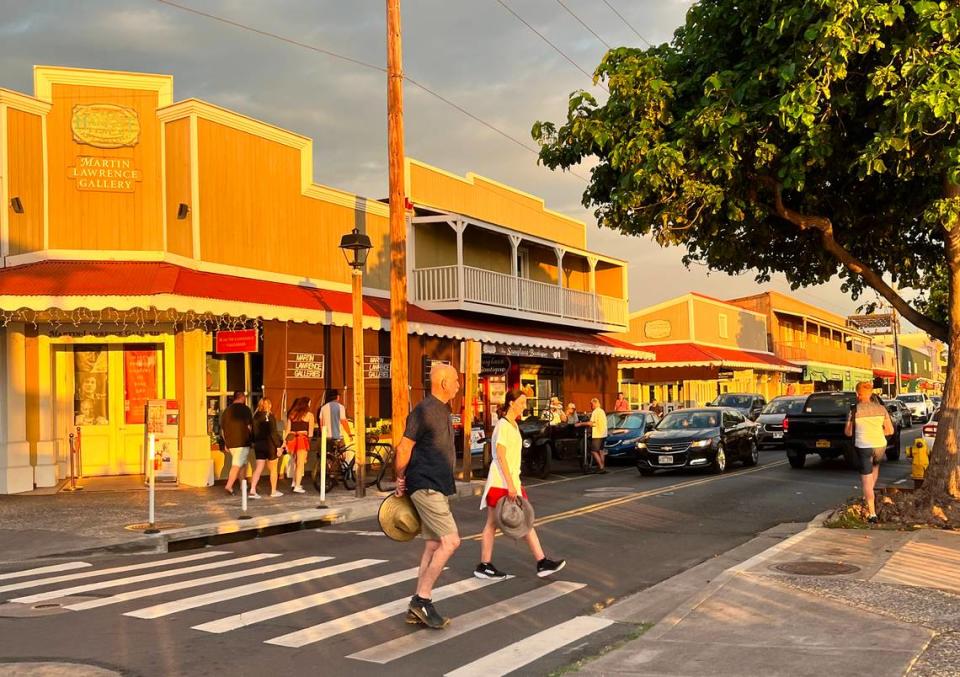 Front Street, Lahaina, Maui in March 2023, before fire destroyed this section of the town in August 2023.