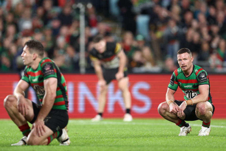 Rabbitohs players, pictured here looking on after their loss to Penrith in the NRL preliminary final.