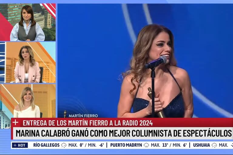 El pase entre María Laura Santillán y Marina Calabró, luego de la entrega de los premios Martín Fierro a la Radio 2024