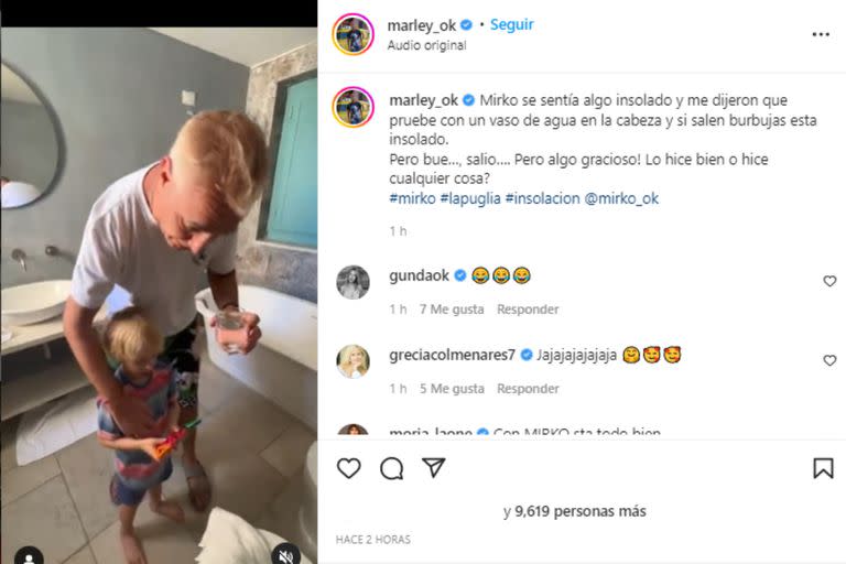 Marley grabó el momento en el que le hizo un truco casero a su hijo (Foto Instagram @marley_ok)