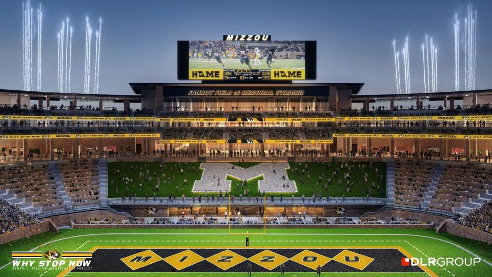 Rendering of a planned renovation to the north concourse at Memorial Stadium, the home of Missouri football, provided by architecture firm DLR Group and Missouri athletics. The resolution for the estimated $250 million project was approved Thursday in Rolla, Missouri.