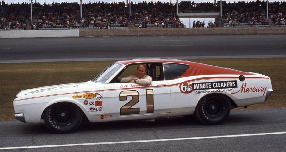DAYTONA BEACH, FL - 1968: Cale Yarborough dominated NASCAR Cup action during the year at Daytona International Speedway. Driving a Ford Torino for the Wood Brothers, Yarborough won both the Daytona 500 in February and the July 4th Firecracker 400. (Photo by ISC Images & Archives via Getty Images)