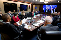 <p>“Throughout the first half of the year, the President met often with our team during the P5+1 negotiations with Iran. Several times he conducted secure video conferences from the Situation Room on march 31, 2015, while the negotiators were on the ground in Switzerland.” (Pete Souza/The White House) </p>