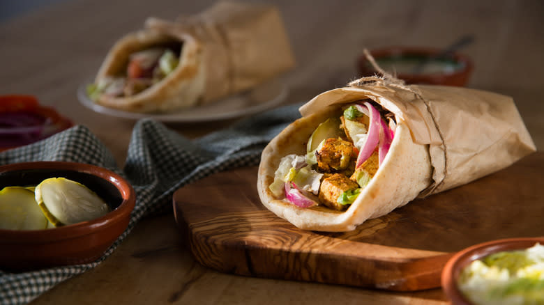 tofu shawarma served on table 