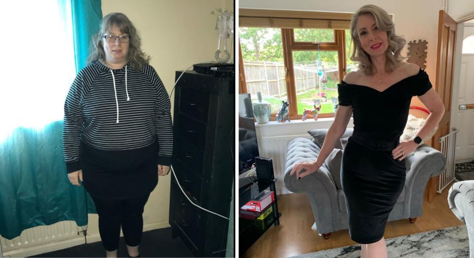 Fannan lost an incredible 11st in weight, supplied pictures from before and after her weight loss. (Supplied/Slimming World/Kelayne Fannan)