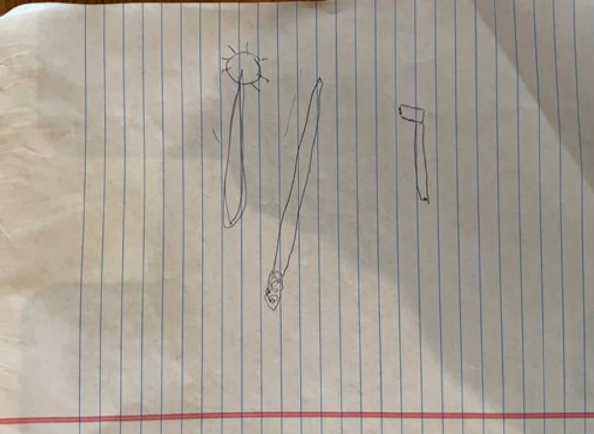 A witness drawing depicts a nail-spiked club allegedly used by Nshimiye during the genocide (Department of Homeland Security)