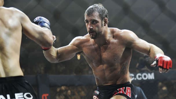 PHOTO: Phil Baroni (R) of the United States fights Yoshiyuki Yoshida of Japan in the mixed martial arts competition ONE Fighting Championship in Singapore on Sept. 3, 2011. (AFP via Getty Images)