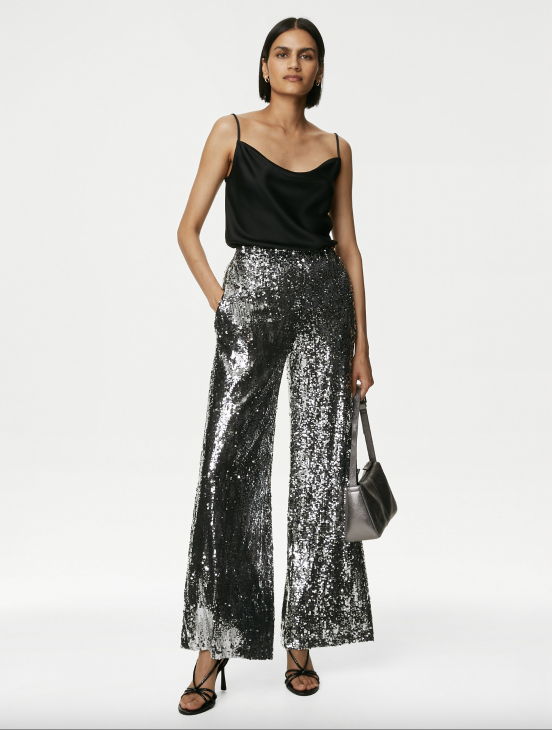 Embrace a classic Christmas colour palette with this silver sequinned pair. (Marks & Spencer)