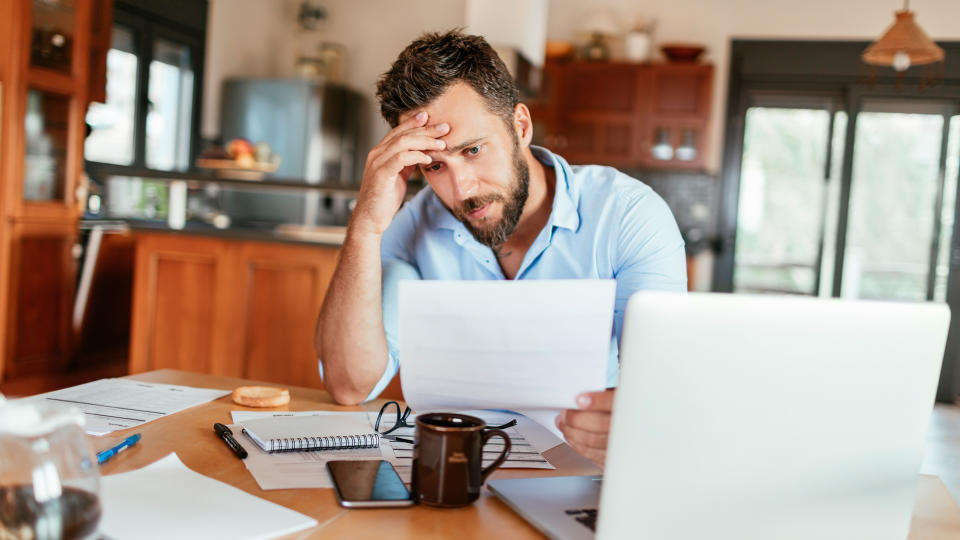 Close up of a man working from home.