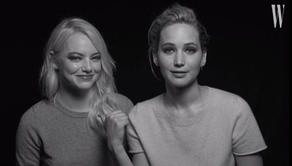 Emma Stone and Jennifer Lawrence support each other's decision to speak out against sexual abuse. Source: W Magazine