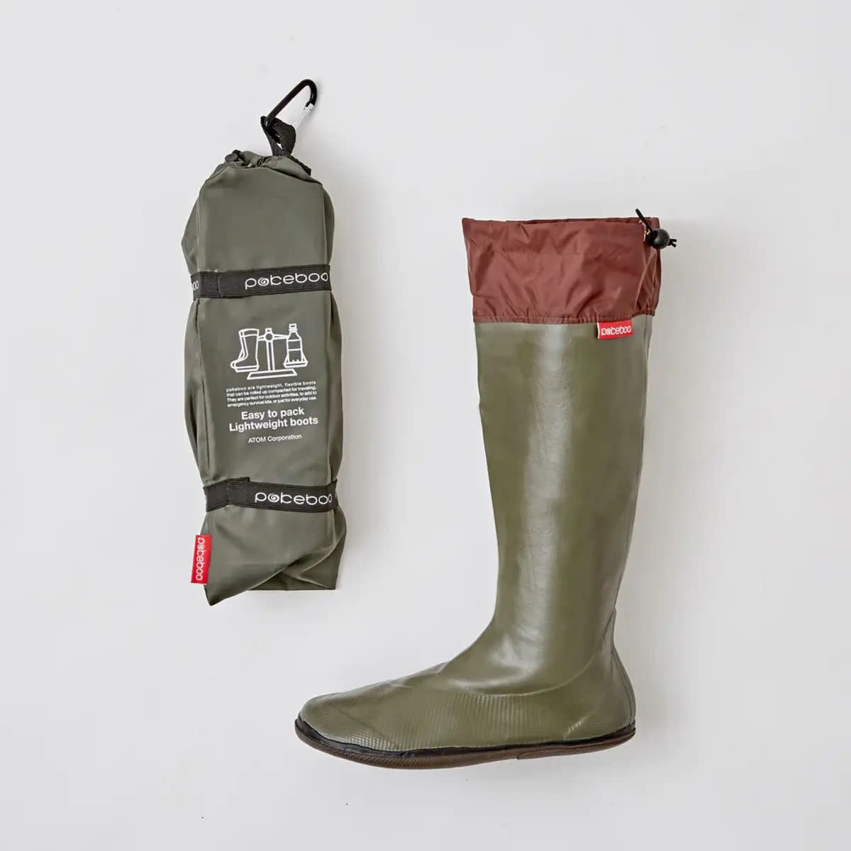 Packable Rubber Rain Boots, Khaki