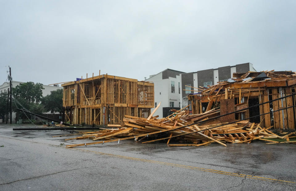 Construction toppled a power line in Houston, Texas after Hurricane Beryl