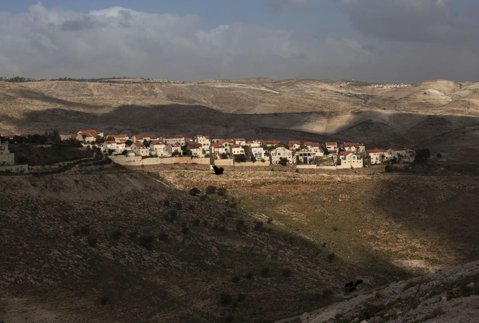 FILE - This Feb. 24, 2013 file photo, shows a general view of the Jewish settlement of Maaleh Adumim, on the outskirts of Jerusalem. In the 1948 war surrounding Israel's creation, Egyptian forces took control of the Gaza Strip and Jordan took over the West Bank and east Jerusalem. Israel captured the territories when it launched a surprise attack in 1967 at a time of soaring tensions with its hostile Arab neighbors. (AP Photo/Sebastian Scheiner, File)