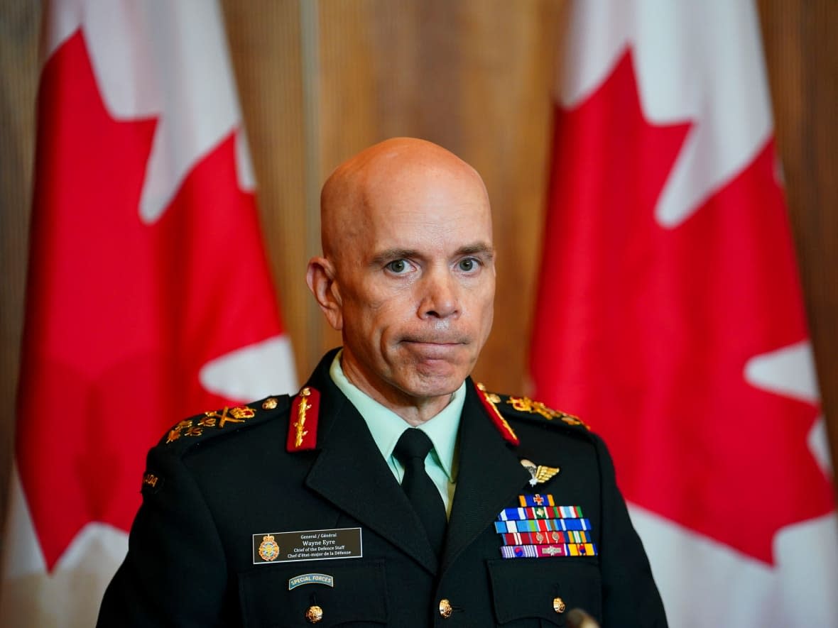 Chief of the Defence Staff Gen. Wayne Eyre, shown in Ottawa in May, says with demands on Canada's military increasing both at home and abroad, he's concerned about equipment and personnel shortages. (Sean Kilpatrick/The Canadian Press - image credit)