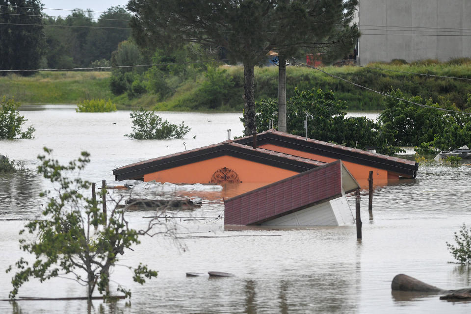 Flooded bungalows in Cesena on May 17.<span class="copyright">Alessandro Serrano—AFP/Getty Images</span>