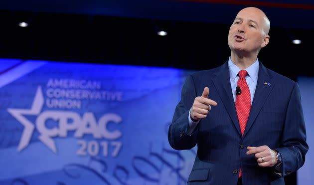 Nebraska Gov. Pete Ricketts (R) held a series of town halls last year, helping to turn the Cornhusker State into ground zero for 30x30 opposition. To date, more than 60 counties have passed resolutions opposed to the conservation initiative, according to American Stewards of Liberty. (Photo: MIKE THEILER/AFP via Getty Images)