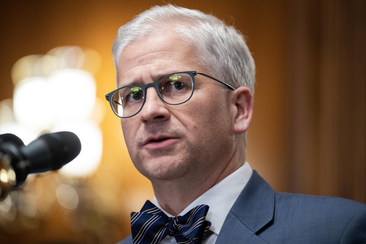 UNITED STATES - MAY 31: Rep. Patrick McHenry, R-N.C., speaks during a news conference after the House passed the Fiscal Responsibility Act, which will raise the debt limit, in the U.S. Capitol's Rayburn Room on Wednesday, May 31, 2023. (Tom Williams/CQ-Roll Call, Inc via Getty Images)
