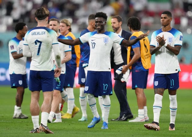 England’s Bukayo Saka with Jack Grealish 