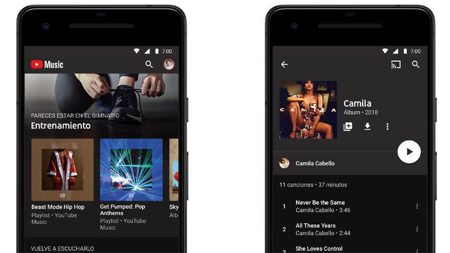 YouTube Music ofrece canciones y videos.