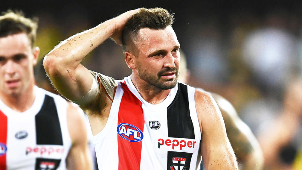 St Kilda captain Jarryn Geary (pictured) frustrated after losing a match.