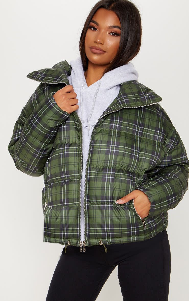 Green Checked Puffer Jacket