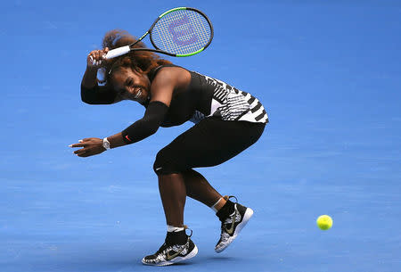 Tennis - Australian Open - Melbourne Park, Melbourne, Australia - 23/1/17 Serena Williams of the U.S. hits a shot during her Women's singles fourth round match against Czech Republic's Barbora Strycova. REUTERS/Issei Kato