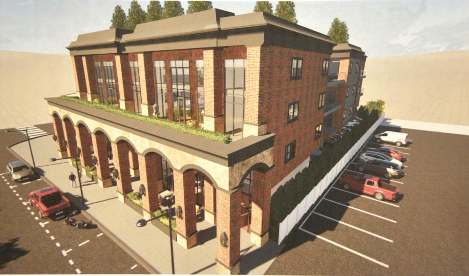 A rendering of a 20-unit condominium by American Opportunity Zone Fund LLC presented on Wednesday, July 24, 2024, at Borough Hall in Red Bank, New Jersey.