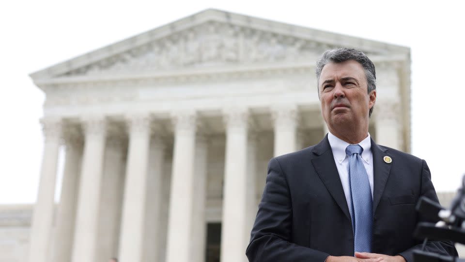 Attorney General of Alabama Steve Marshall speaks to members of the press after the oral argument of the Merrill v. Milligan case at the U.S. Supreme Court on October 4, 2022 in Washington, DC.  - Alex Wong/Getty Images