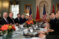 U.S. Defense Secretary James Mattis, Secretary of State Mike Pompeo meet with Chinese Minister of National Defense Gen. Wei Fenghe and Chinese Communist Party Office of Foreign Affairs Director Yang Jiechi during the second U.S. - China Diplomatic and Security Dialogue at the State Department in Washington, U.S., November 9, 2018. REUTERS/Yuri Gripas