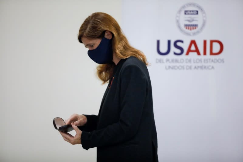 Samanta Power, administrator of the United States Agency for International Development, delivers a speech in San Salvador, El Salvador