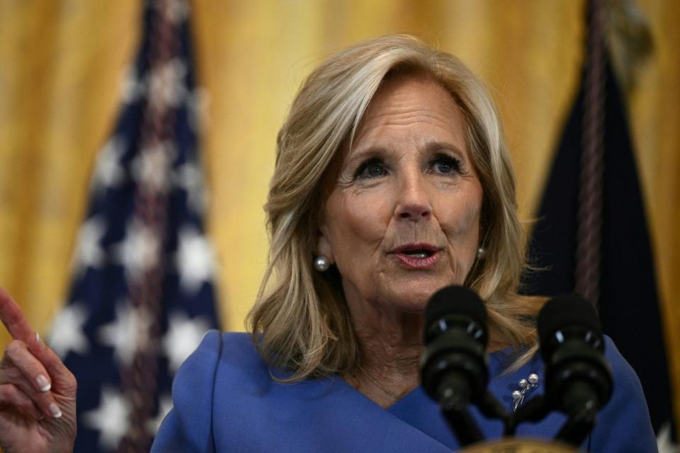 Jill Biden speaks during a reception honouring Women’s History Month on 18 March 2024 (AFP via Getty)