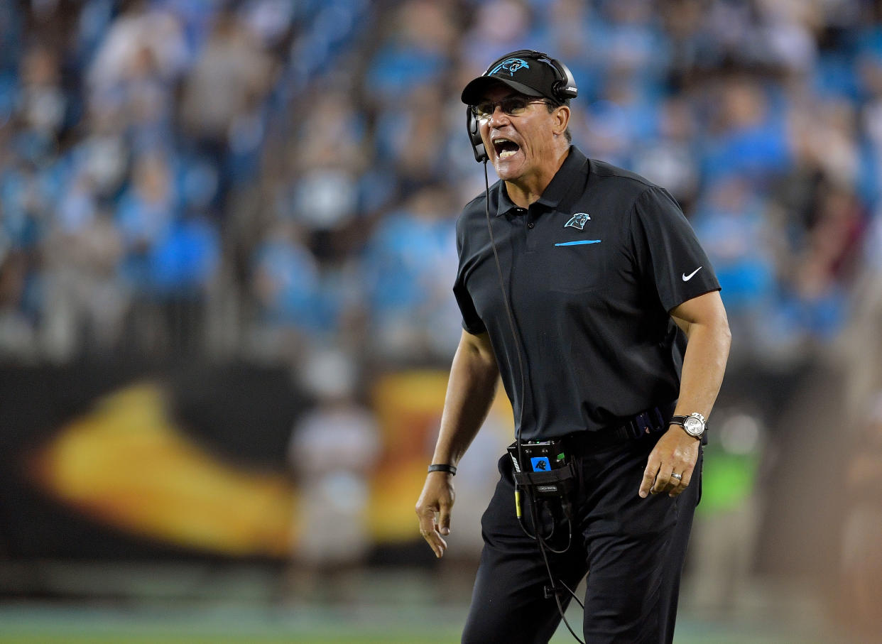 Ron Rivera was done answering questions about Cam Newton, even if reporters weren't done asking them. (Photo by Grant Halverson/Getty Images)