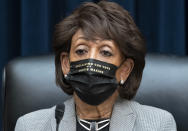 House Financial Services Committee Chairwoman Maxine Waters, D-Calif., presides over a markup of pending bills, on Capitol Hill in Washington, Tuesday, April 20, 2021. Yesterday, the judge overseeing the trial of a former Minneapolis police officer in the death of George Floyd says recent comments by Rep. Waters are "abhorrent" and says they could lead to a verdict being appealed and overturned. Rep. Waters had joined protesters on Saturday and called for protests to escalate if Derek Chauvin was not found guilty on murder charges. Chauvin's defense attorney had motioned for a mistrial in light of Waters' comments. (AP Photo/J. Scott Applewhite)