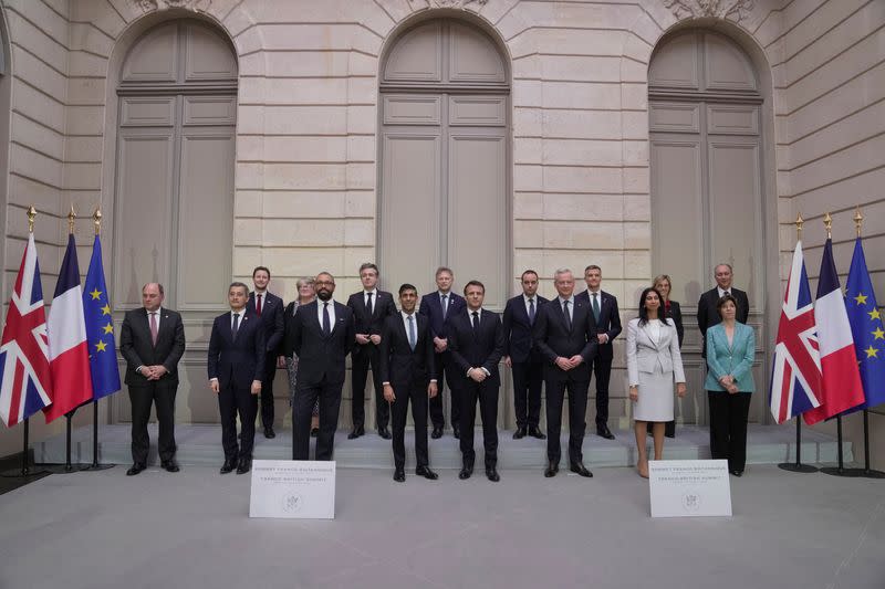 Britain's Prime Minister Sunak and French President Macron attend the French-British summit at the Elysee Palace in Paris