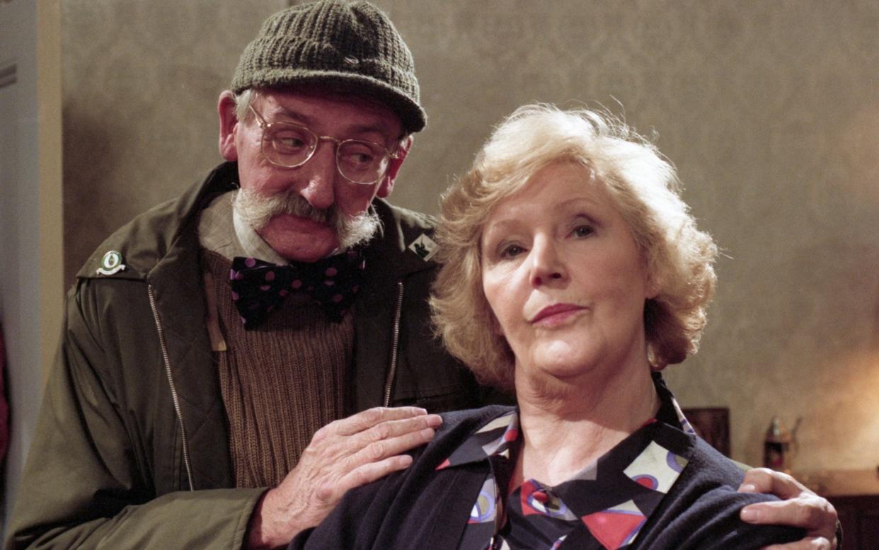 Paula Tilbrook as Betty in Emmerdale with Stan Richards as Seth Armstrong - ITV/Shutterstock