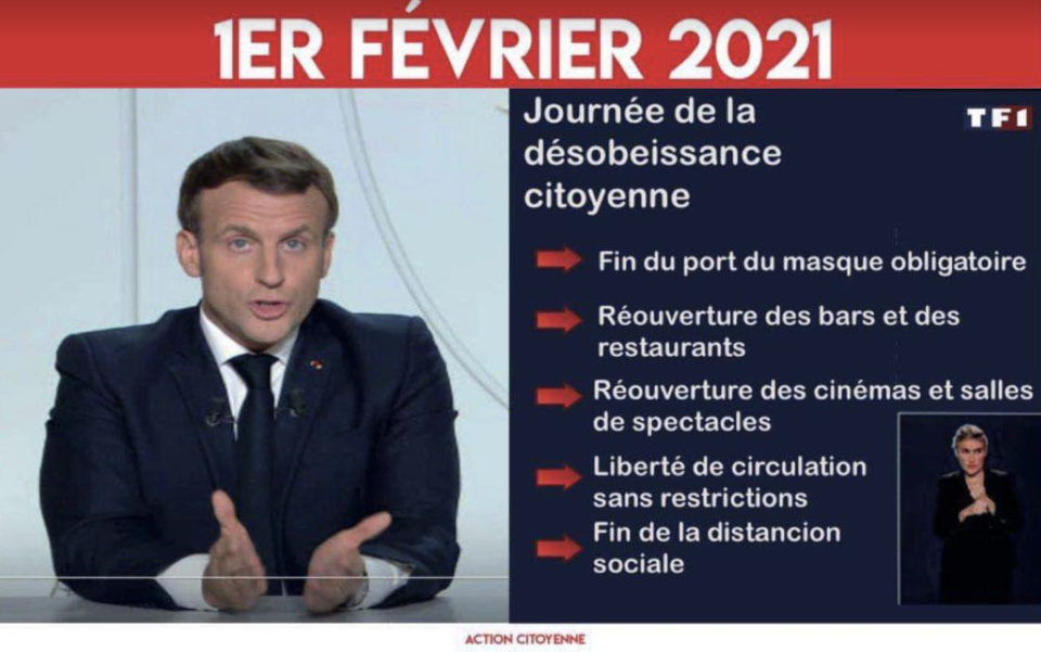 Des visuels appellent à la désobéissance civile le 1er février.