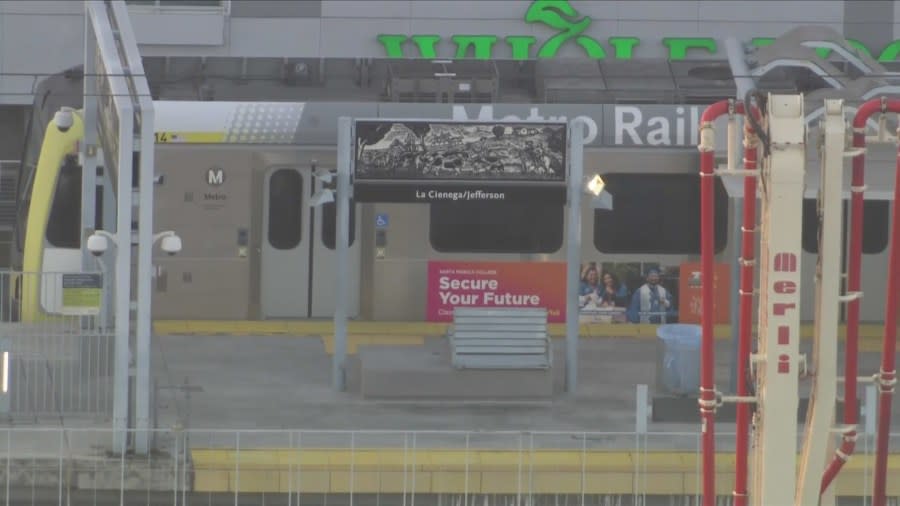 A man was killed in a shooting at a Metro train station in Baldwin Hills on June 21, 2024. (KTLA)