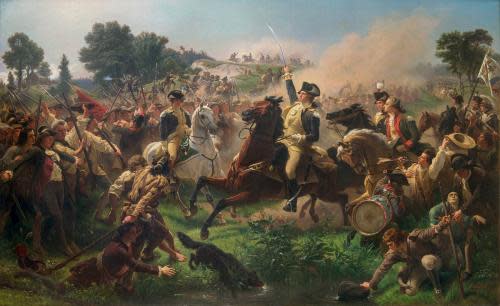 Historic painting of George Washington at the Battle of Monmouth