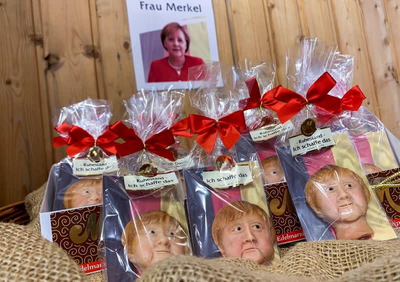 German confectioners produce Marzipan cookies depicting German Chancellor Merkel, ahead of the September 26 elections, in Weilbach