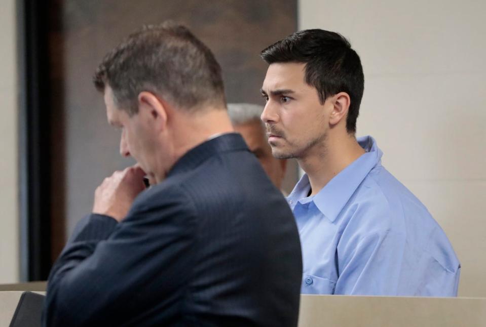 Matthew Nilo is arraigned on rape charges stemming from assaults in Charlestown, in 2007 and 2008 in Suffolk Superior Court in Boston on 5 June  (The Boston Globe)