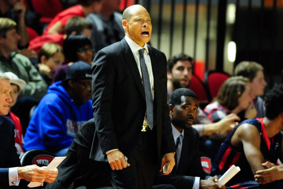 FILE- Detroit coach Ray McCallum reacts on the sidelines during the second half against Western Kentucky Hilltoppers on Dec 22, 2015, at E.A. Diddle Arena.