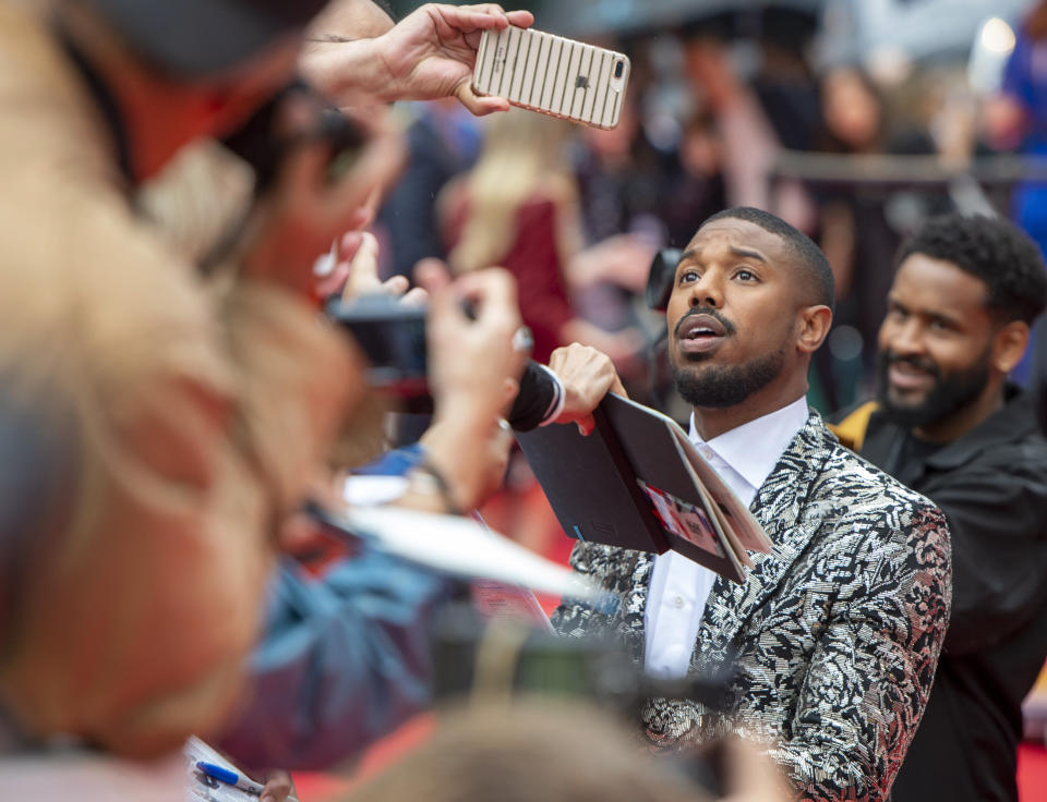 Michael B. Jordan arrives for the Gala Premiere of the film "Just Mercy" at the 2019 Toronto International Film Festival on Friday, Sept. 6, 2019. (Frank Gunn/The Canadian Press via AP)