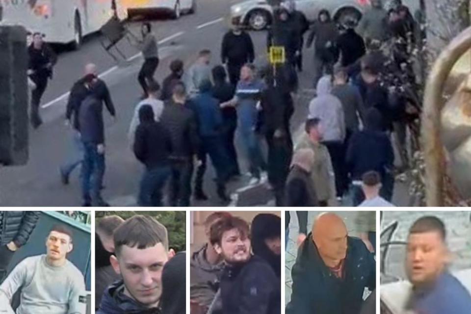 Images of men police would like to speak to after fan violence in Southampton. <i>(Image: Hampshire Constabulary.)</i>