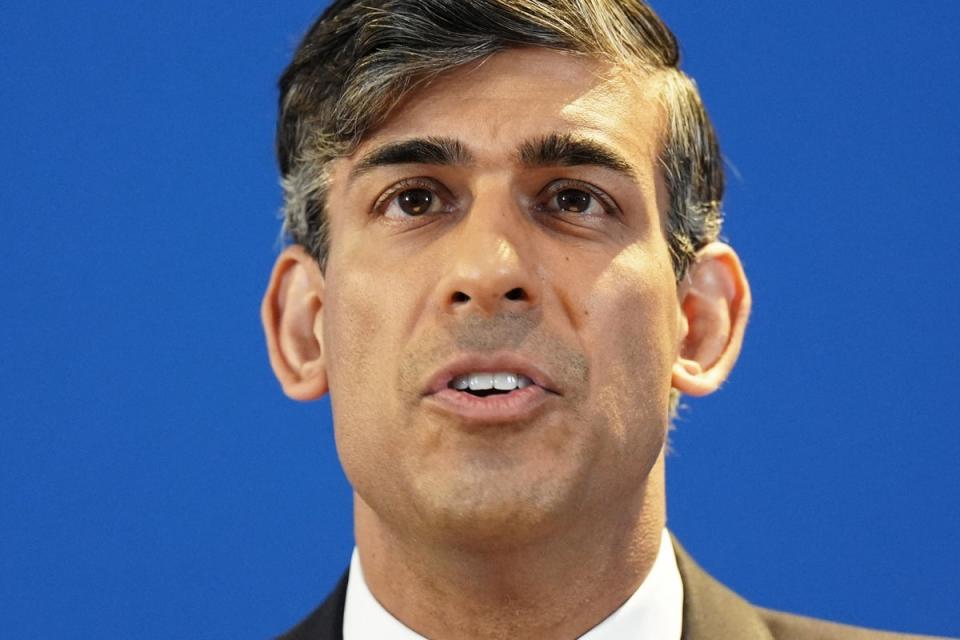 Prime Minister Rishi Sunak speaking during the launch of the Scottish Conservative party’s General Election manifesto (PA Wire)