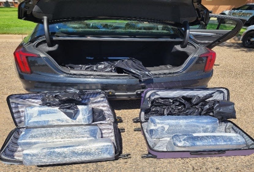 A Texas Highway Patrol Trooper discovered multiple plastic-wrapped packages of cocaine inside luggage in the trunk and suspected marijuana and THC in the rear seat area and glove box during a traffic stop on Interstate 40 Monday.