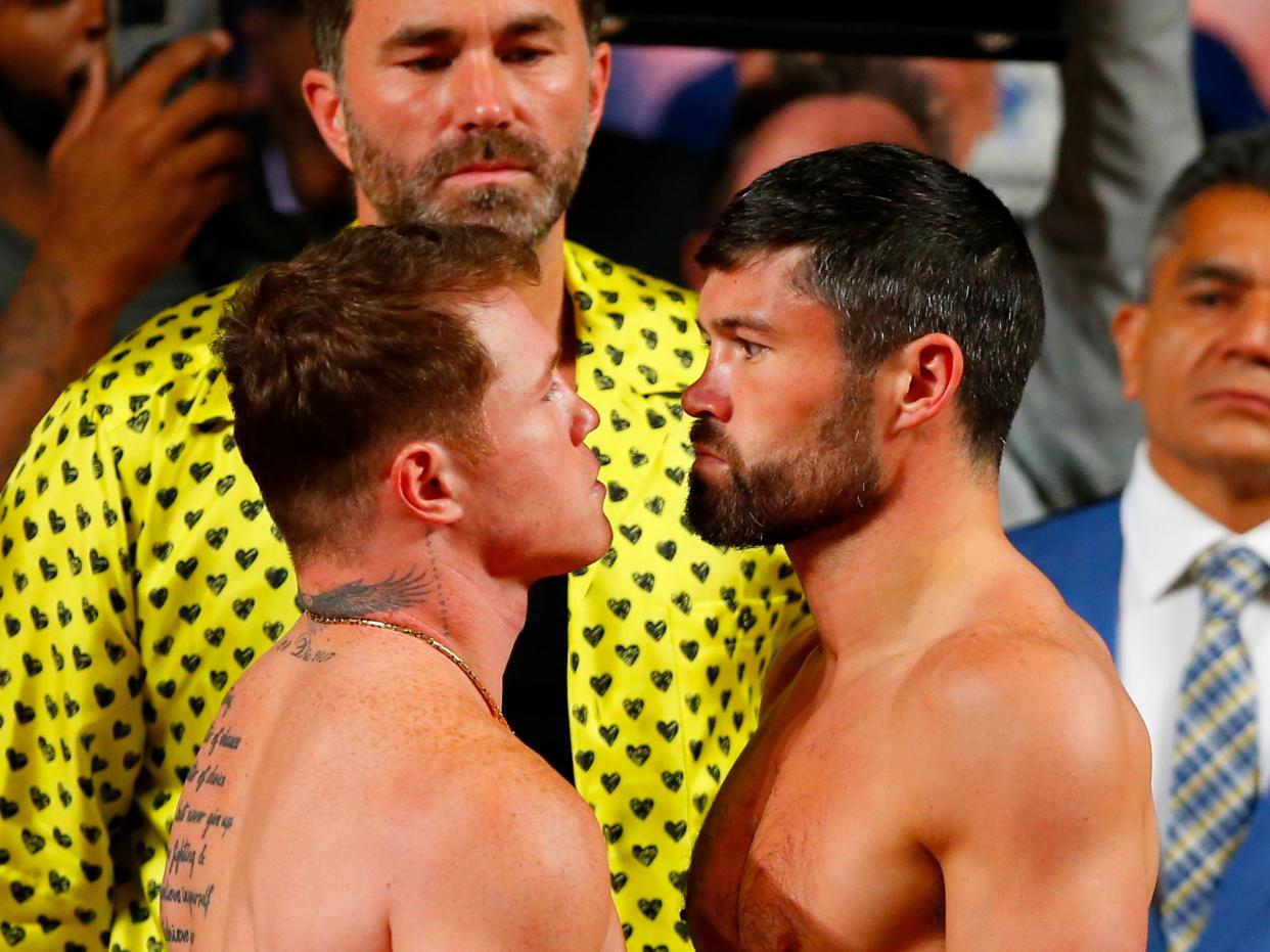 Saul ‘Canelo’ Alvarez in his final face-off with challenger John Ryder (EPA)