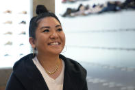 CORRECTS NAME OF BUSINESS TO NOHBLE INSTEAD OF NOHBLES - Christine Noh, CEO of Nohble, poses for a picture in one of her stores in Newark, N.J., Wednesday, Oct. 20, 2021. The global supply chain has been buffeted by a multitude of problems, from factories having to close due to COVID-19 surges, a lack of containers to ship items, backups at ports, and trucker shortages. While bigger retailers like Walmart and Target have the power to buy their own containers, use air freight and take other steps to make sure they get inventory, smaller retailers are at the mercy of their vendors, who are increasingly suspending delivery guarantees and sometimes not communicating at all. (AP Photo/Seth Wenig)